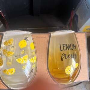 Lemon Fresh Stemless Wine Glasses, Set of 2, 20 oz/600 ml